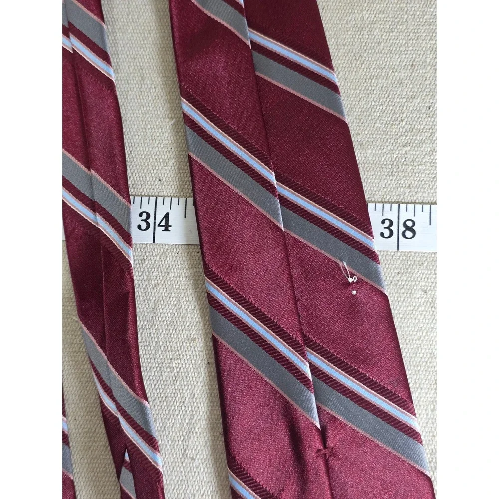Mens Burgundy Striped Silk Blend Necktie Grey Blue RN23896 2831